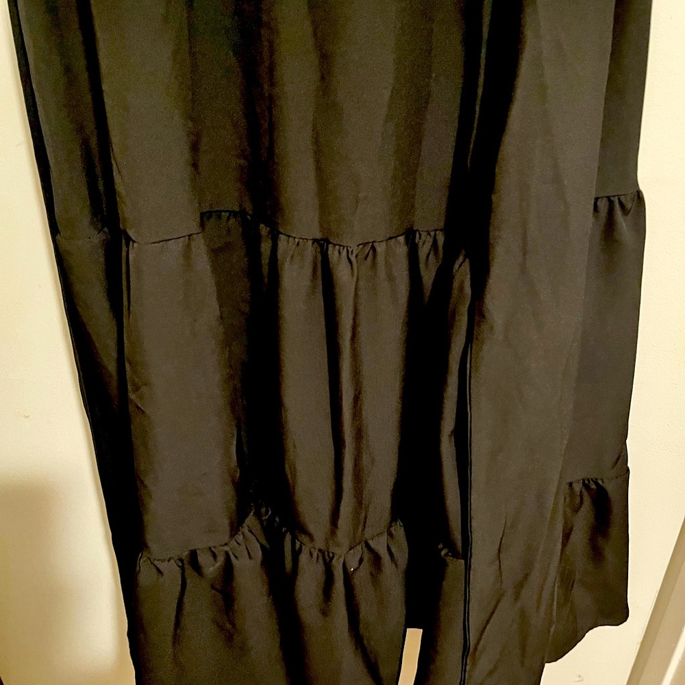 Black ruffle arm tie up dress
